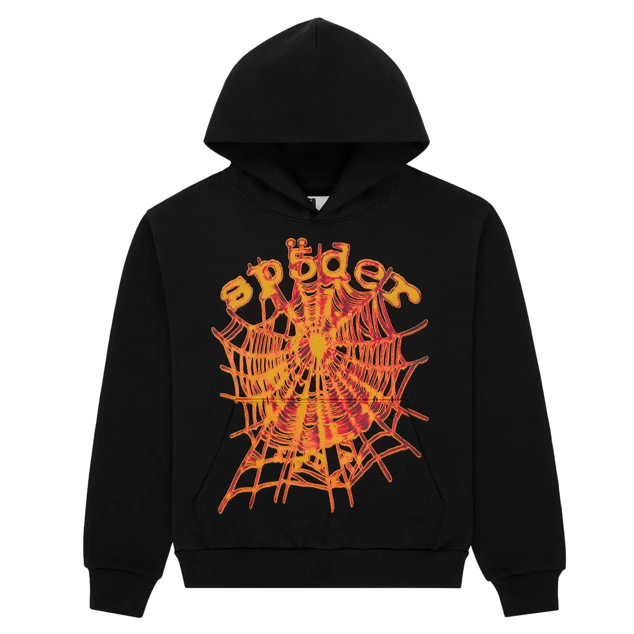 Sp5der Flame Web Graphic Hoodie Black Orange Sp5der Flame Web Graphic Hoodie Black Orange